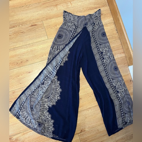 Pants - Bohemian hippie yoga palazzo gaucho cotton wrap leg pants size small